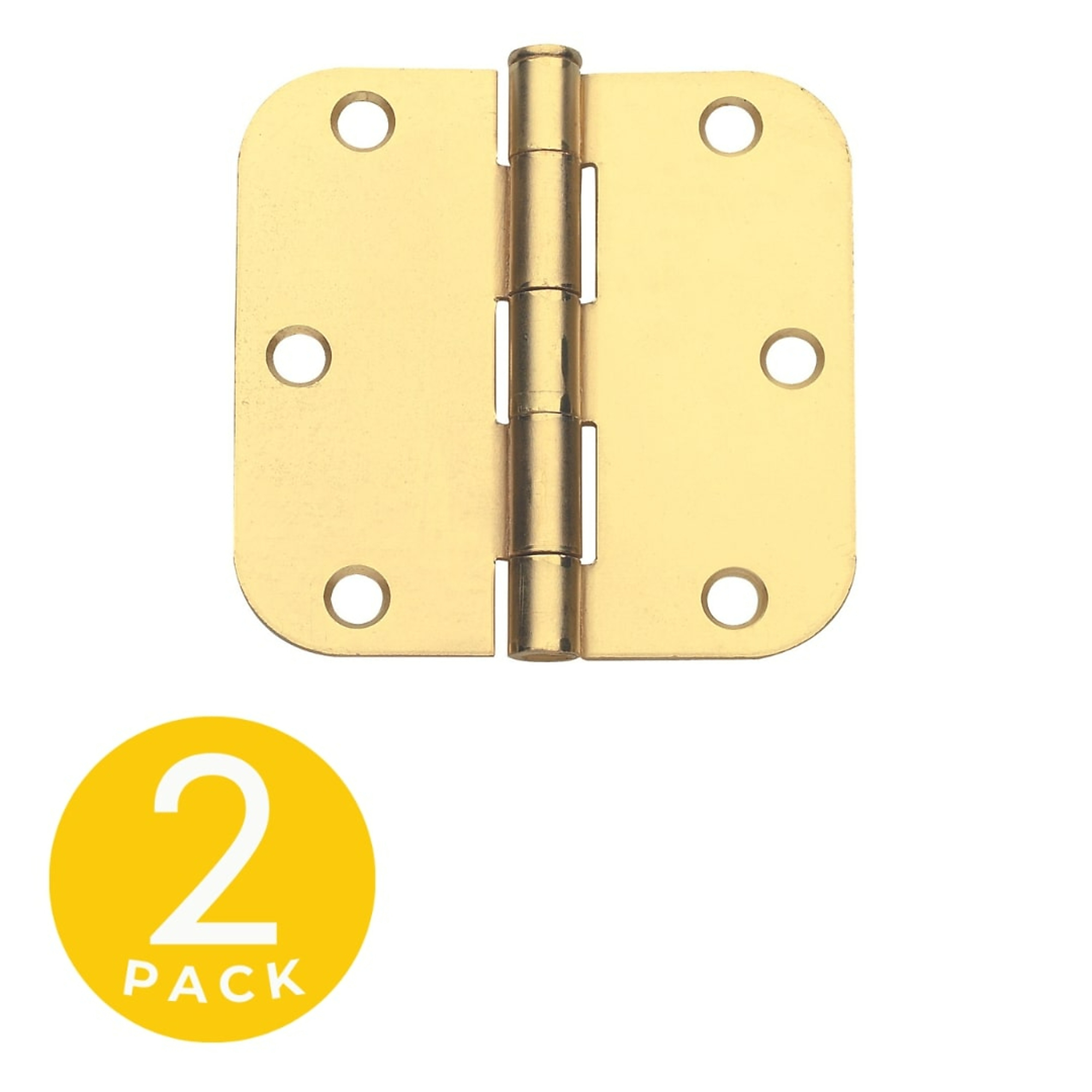 Global Door Controls Satin Brass Full Mortise Residential Hinges — 3in. x 3in., 5/8in. Radius, Removable Pin, 2-Pc. Set, Model# CP3030-5/8US4-M